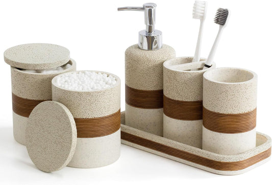 YMXYJM 6-Piece Resin Bathroom Accessories Set, Beige