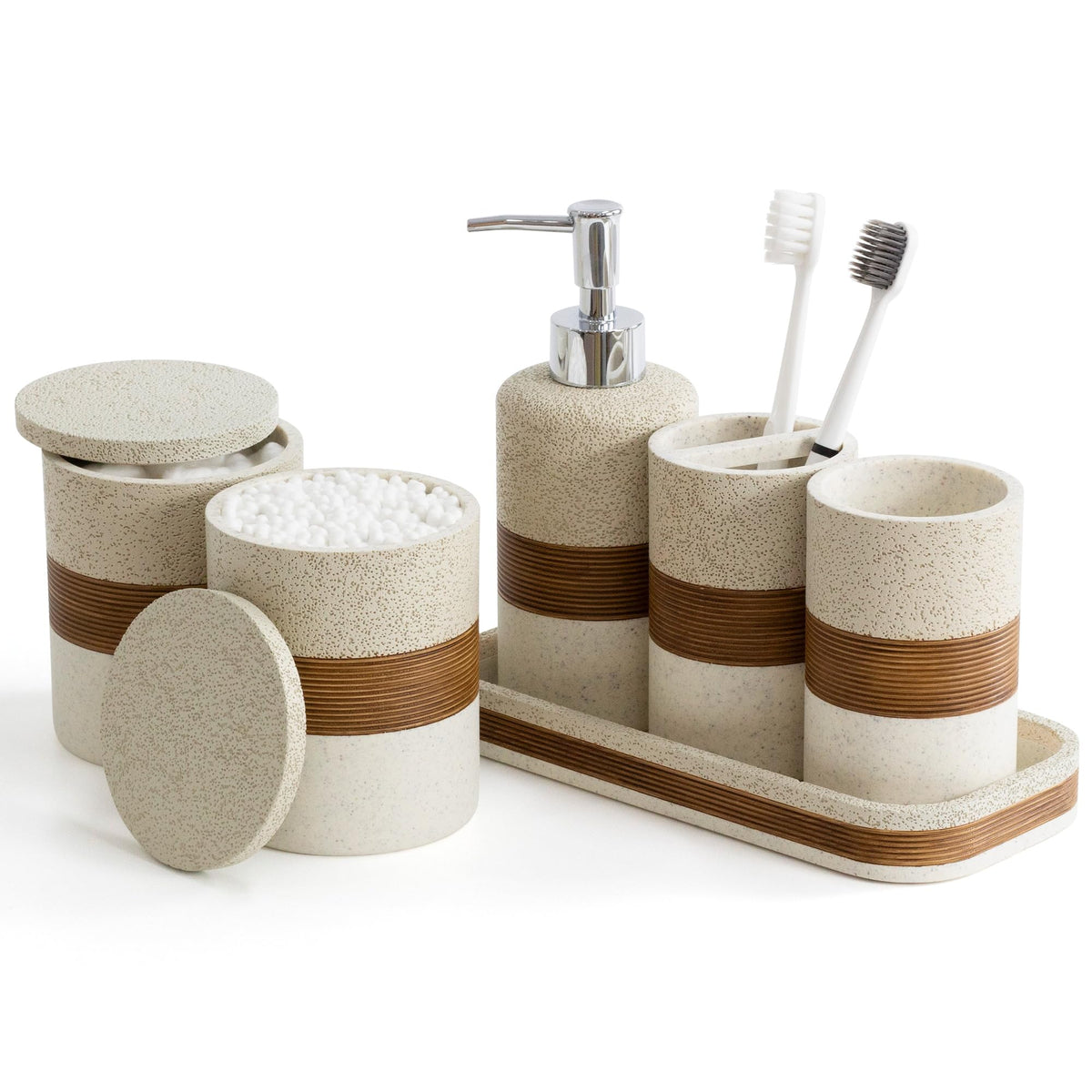 YMXYJM 6-Piece Resin Bathroom Accessories Set, Beige
