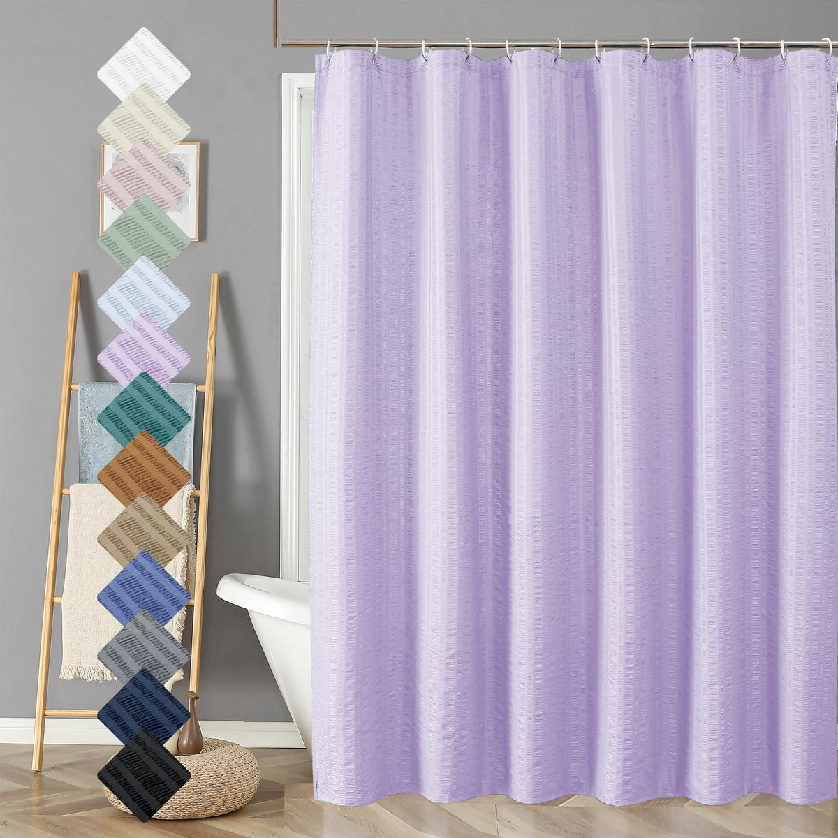 Aiyufeng Light Blue Shower Curtain for Bathroom, Embossed Textured Fabric Shower Curtain for Bathroom - Soft Cloth & Hotel Spa, Machine Washable, 72X72, Glacier Blue