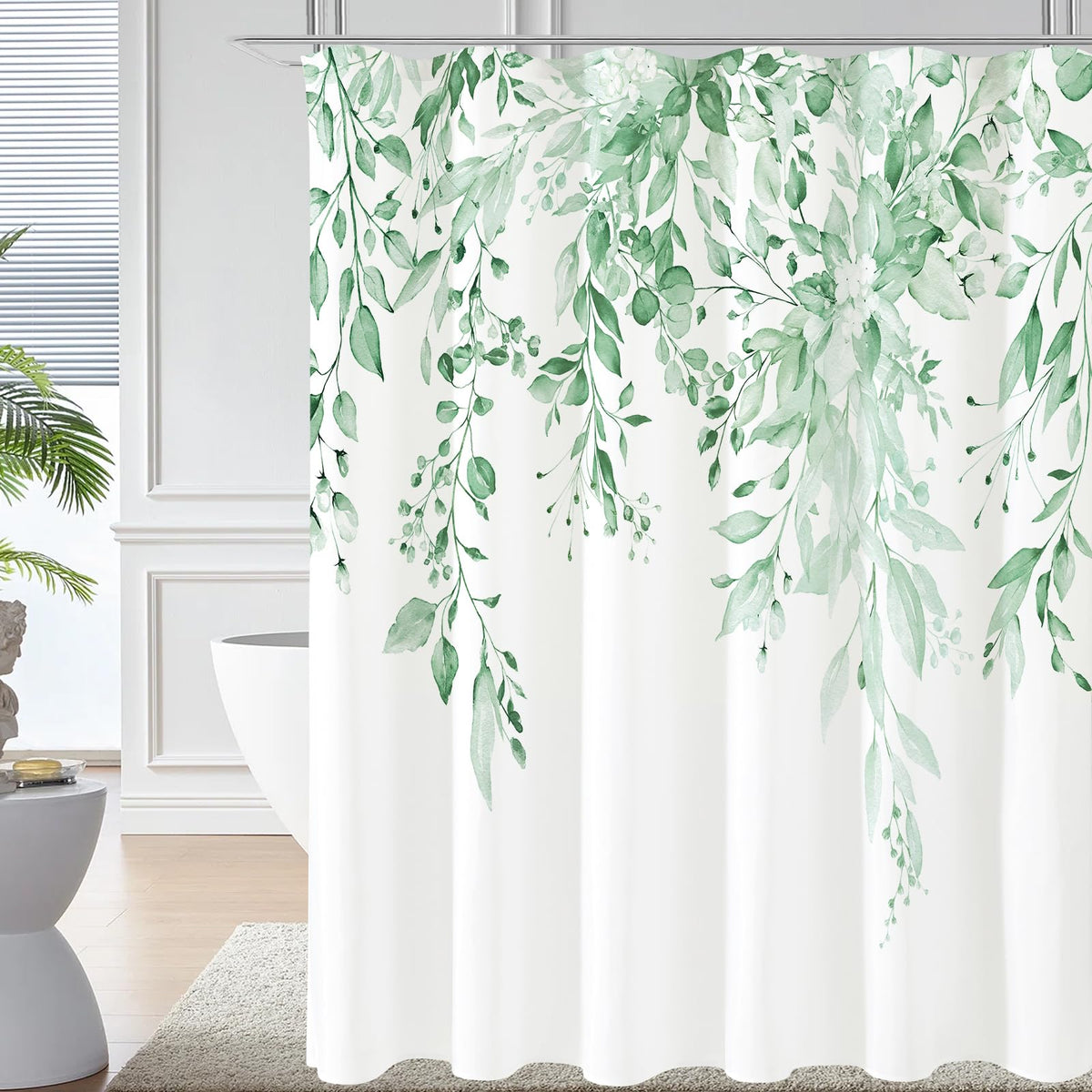 Gibelle Olive Green Eucalyptus Shower Curtain, Floral Print, 72x72
