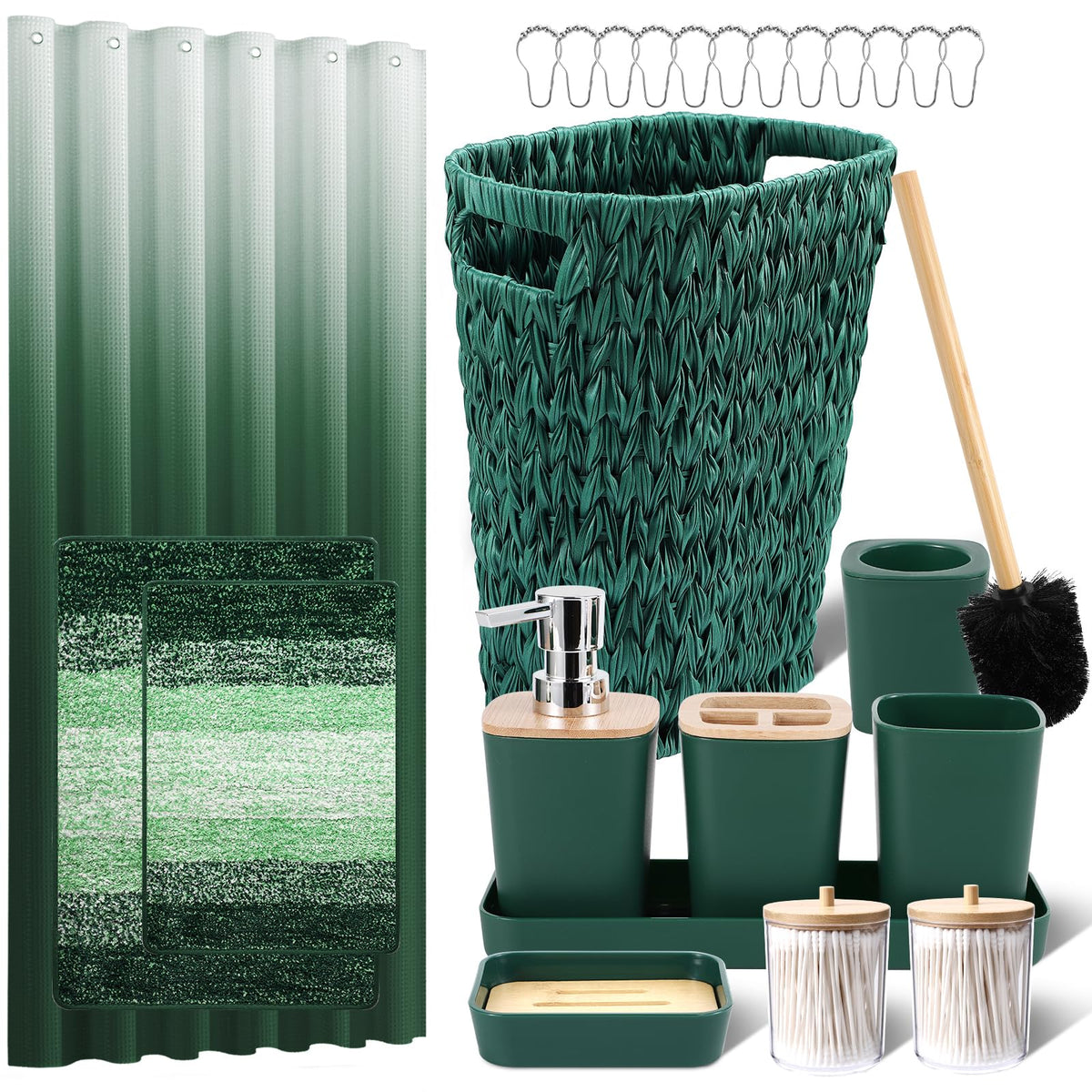 XLHOMO Bathroom Sets with Shower Curtain and Rugs,24PCS Black Bathroom Set Shower Curtain Set with Bathroom Trash Can Bathroom Accessories