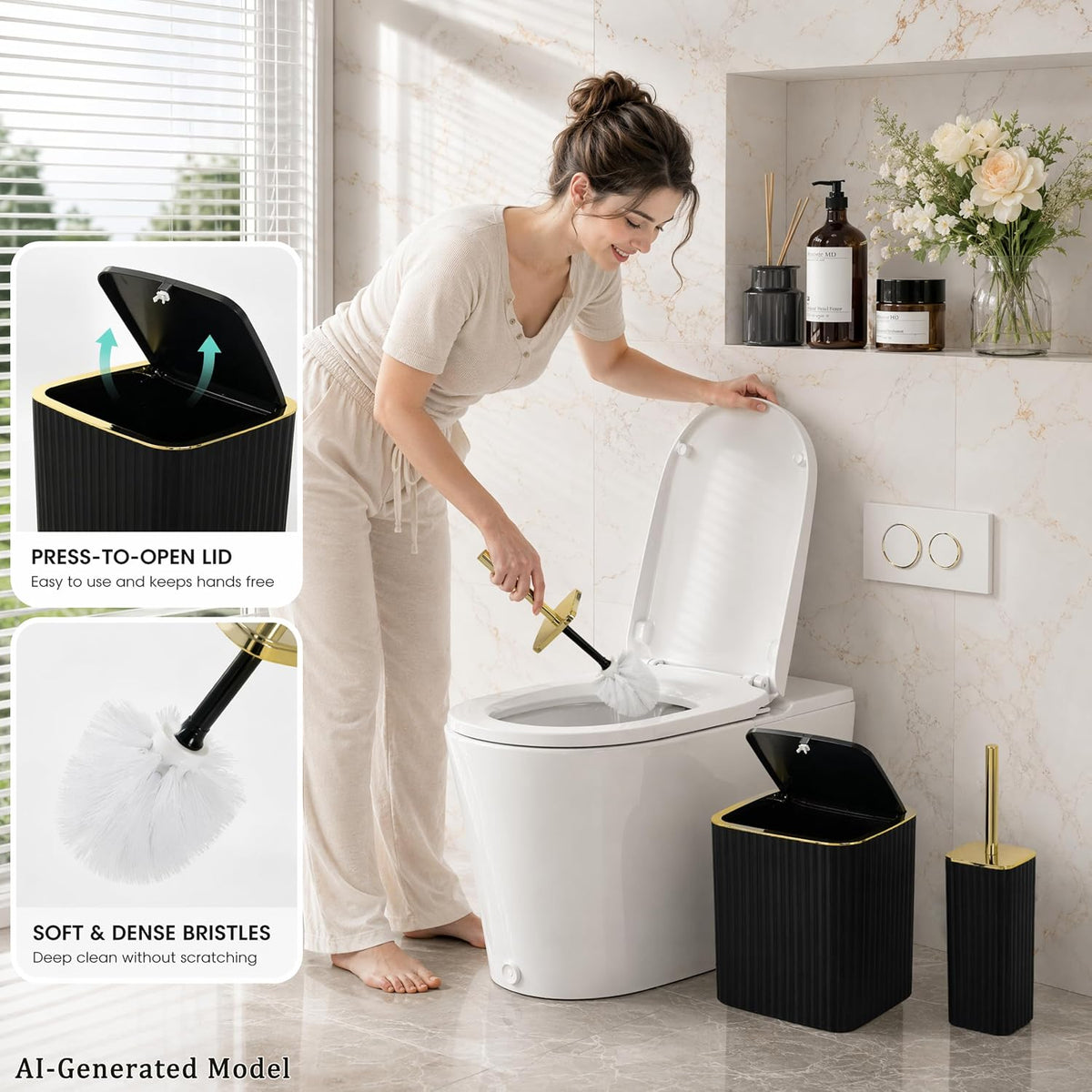 Bathroom Accessories Set, 10-Piece Black and Gold All-in-One Bathroom Set
