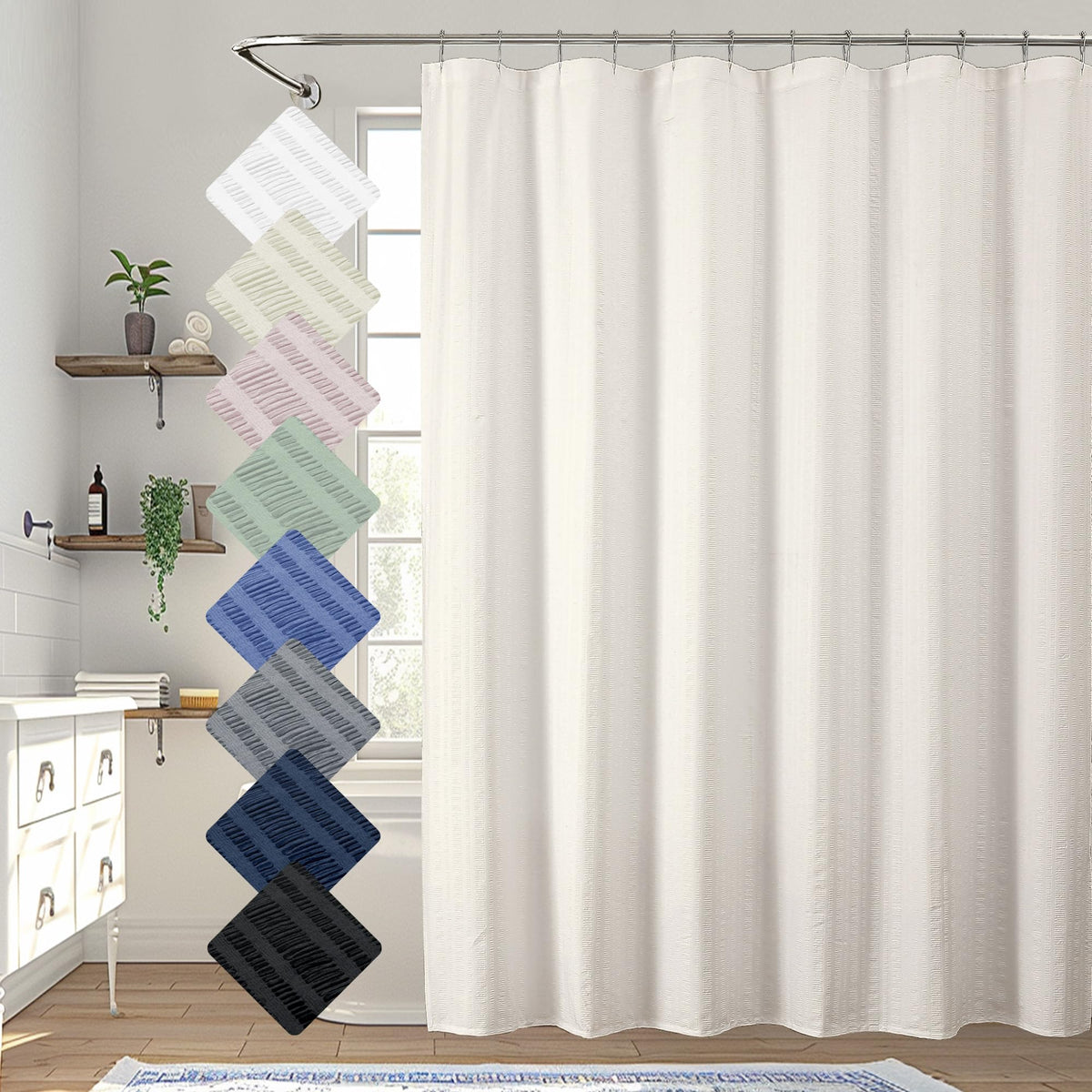 Aiyufeng Light Blue Shower Curtain for Bathroom, Embossed Textured Fabric Shower Curtain for Bathroom - Soft Cloth & Hotel Spa, Machine Washable, 72X72, Glacier Blue