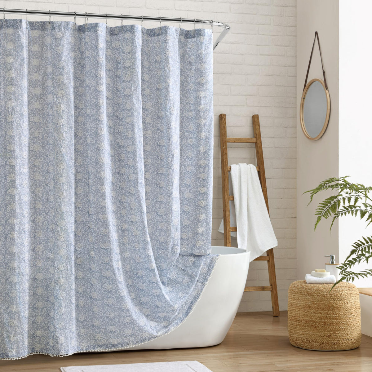 Peri Home Block Print Gauze Shower Curtain 72 x 72 inches Multi 1-Piece