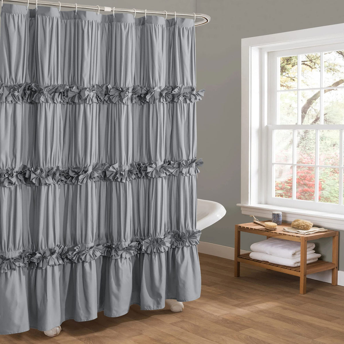 Homechoice Decor Camel Ruffle Shower Curtain 72" W x 72" H