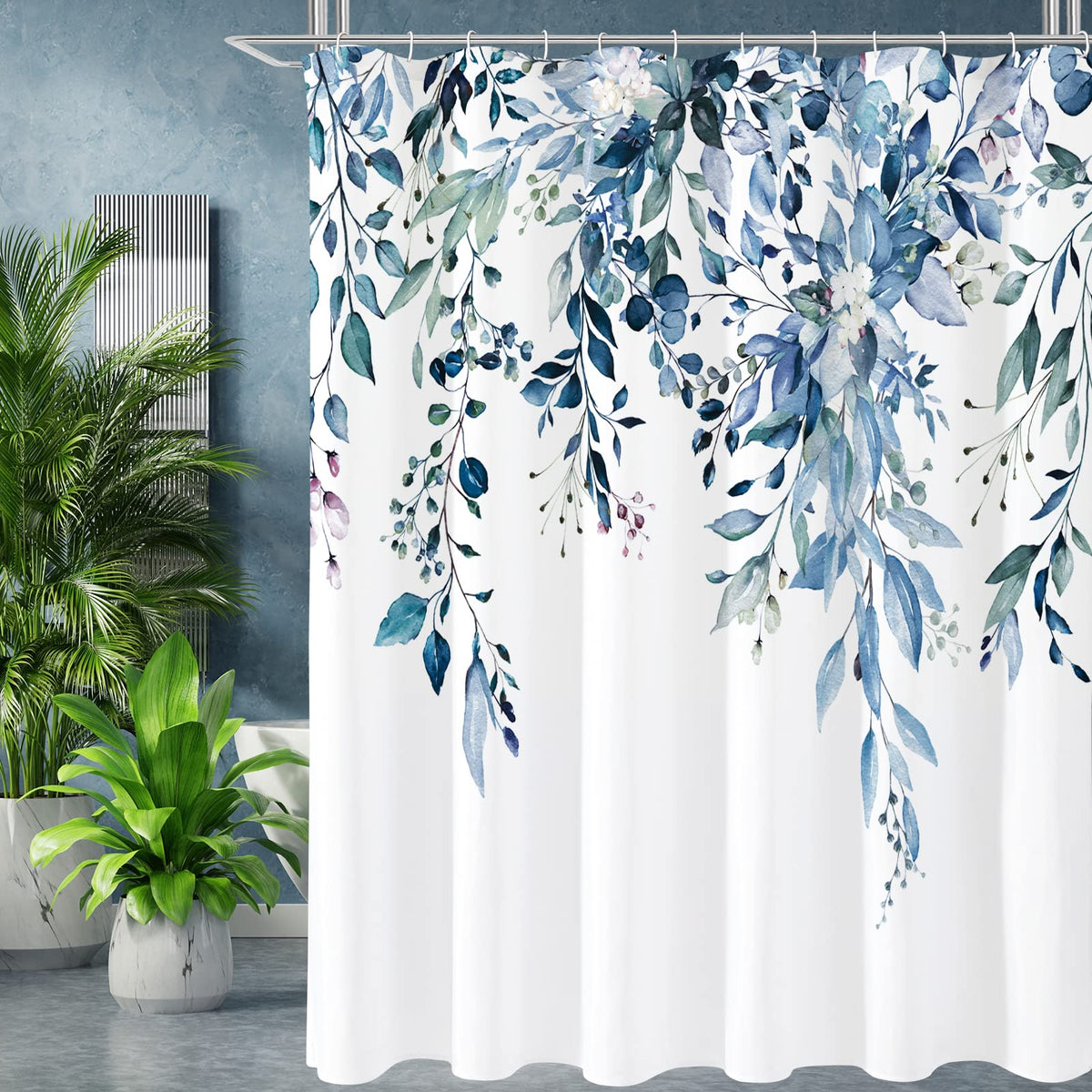 Gibelle Olive Green Eucalyptus Shower Curtain, Floral Print, 72x72