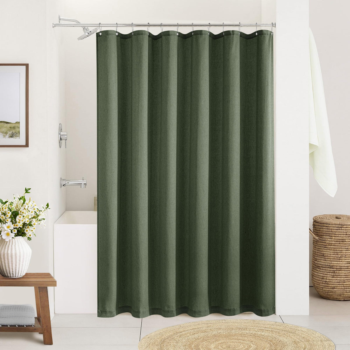 Cream Linen Shower Curtain for Bathroom Water Repellent 72x78 Inch