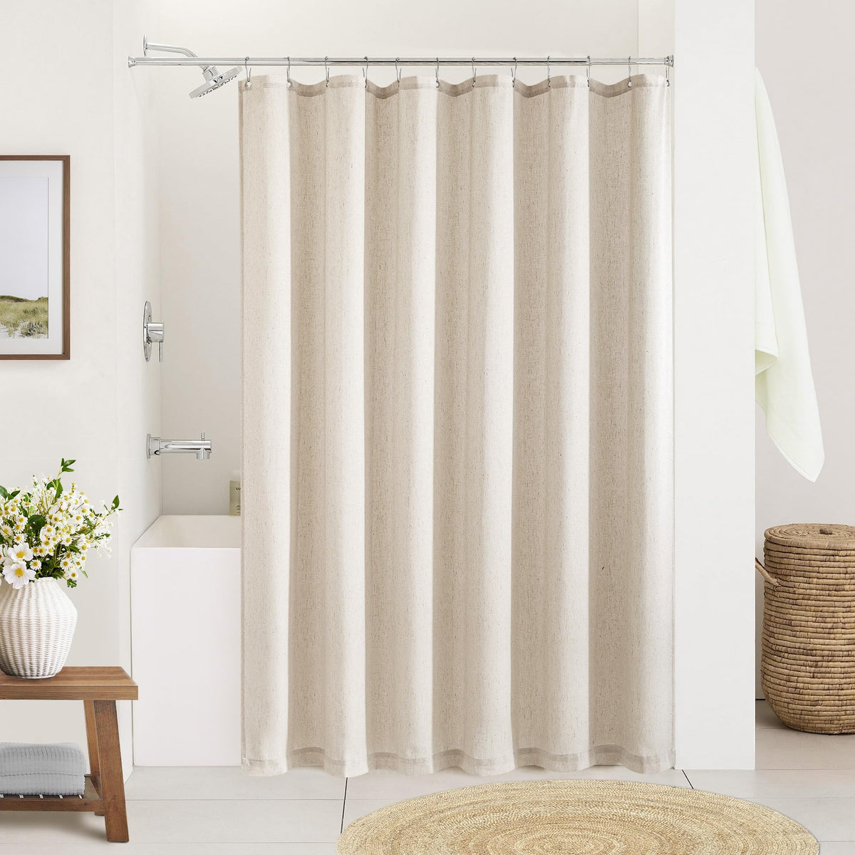 Cream Linen Shower Curtain for Bathroom Water Repellent 72x78 Inch