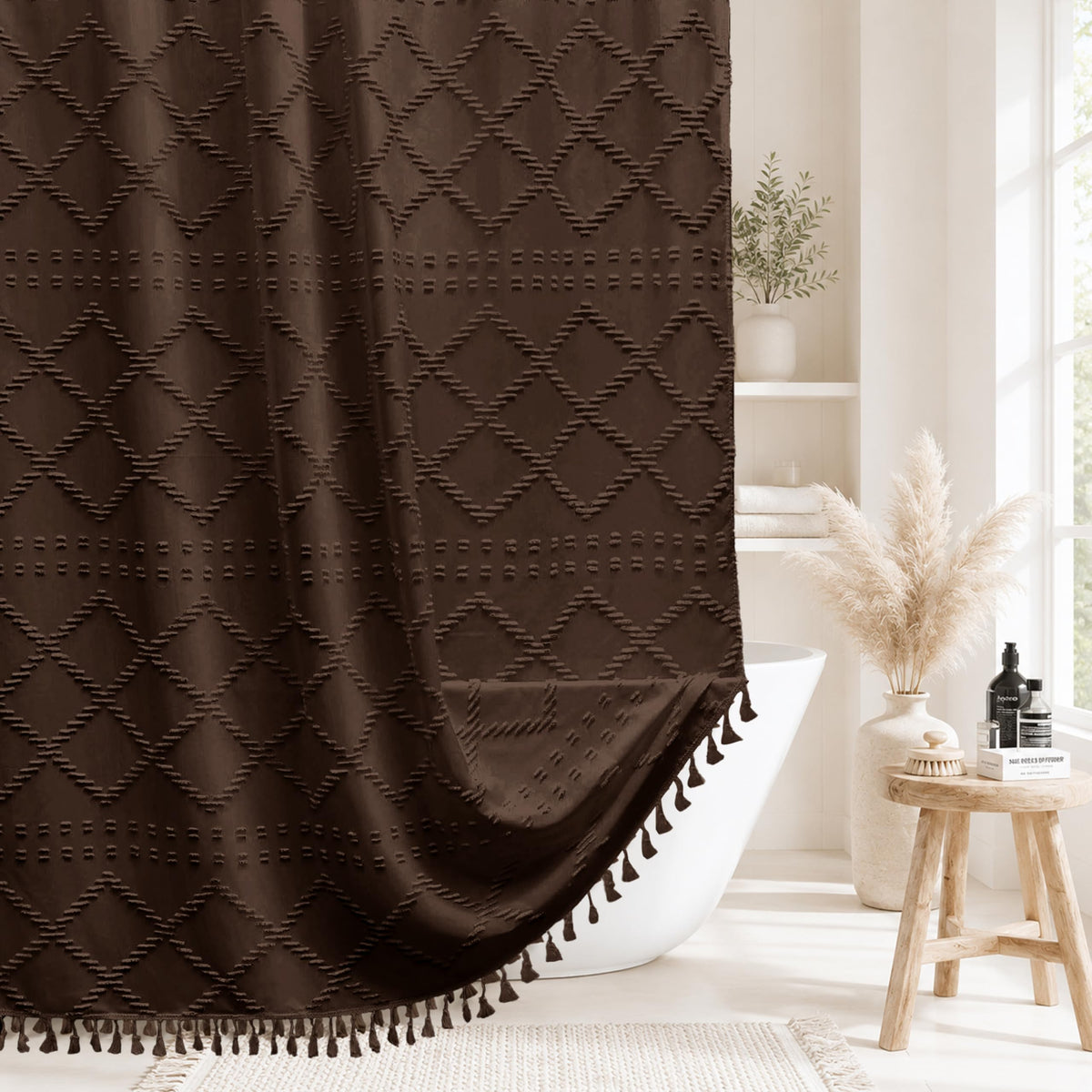 Siiluminisoy Sage Green Boho Shower Curtain Fabric Shower Curtain, 72 x 72 Tufted Chevron Textured Striped Modern Farmhouse Minimalist Cloth for Bathroom