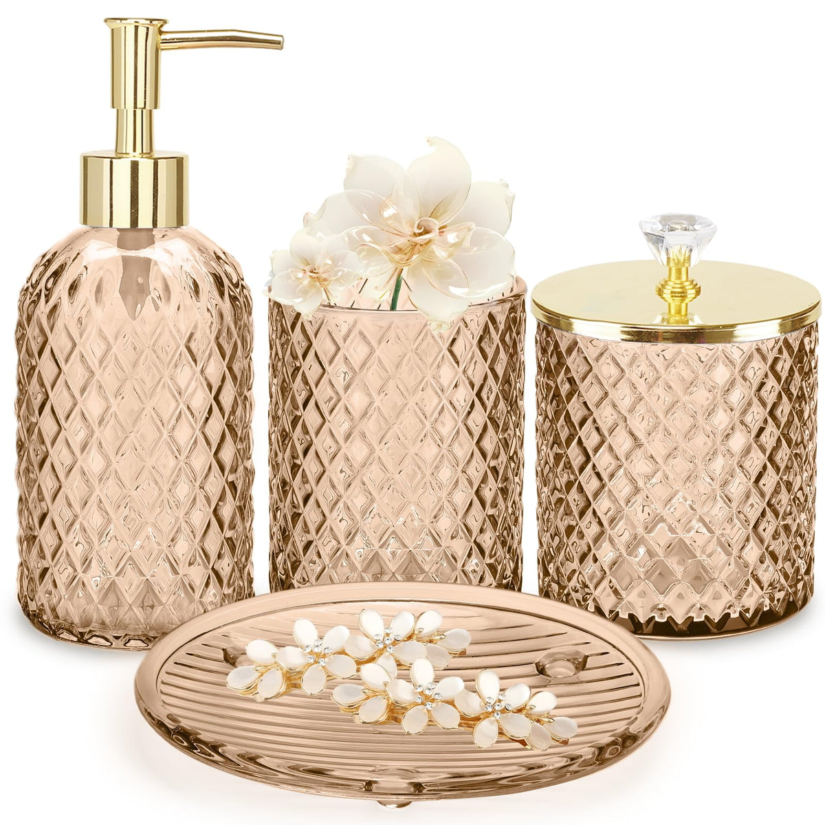 Haturi Glass Bathroom Accessories Set, Sage Green Bathroom Set, 4 Pcs