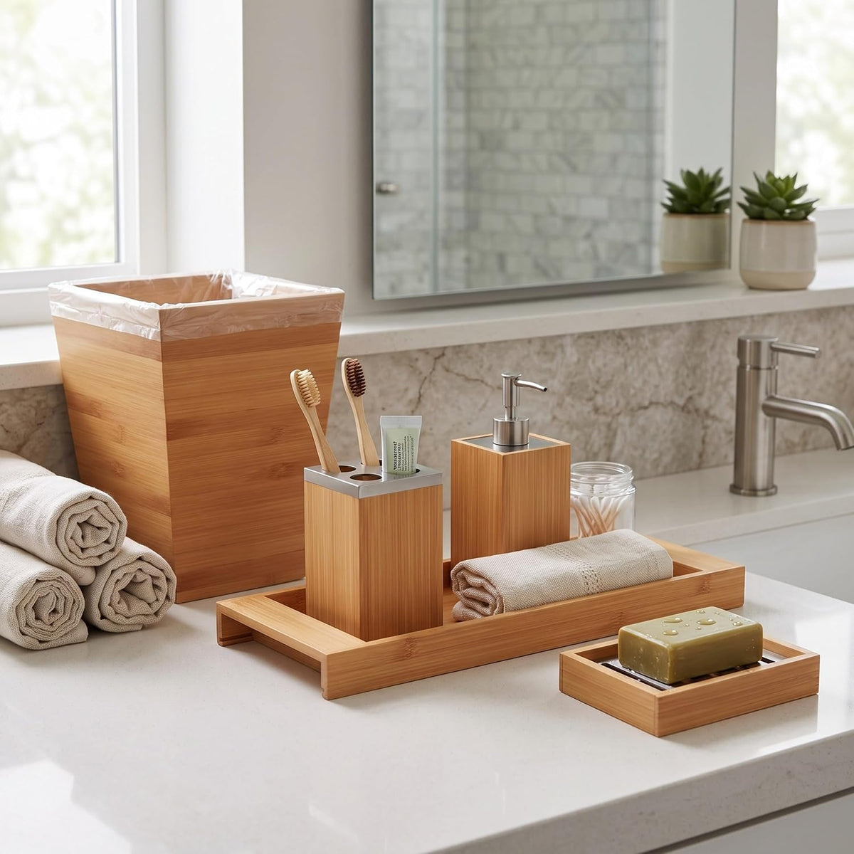 Lavish Home Bathroom Decor Set, Natural, 5-Piece-Set