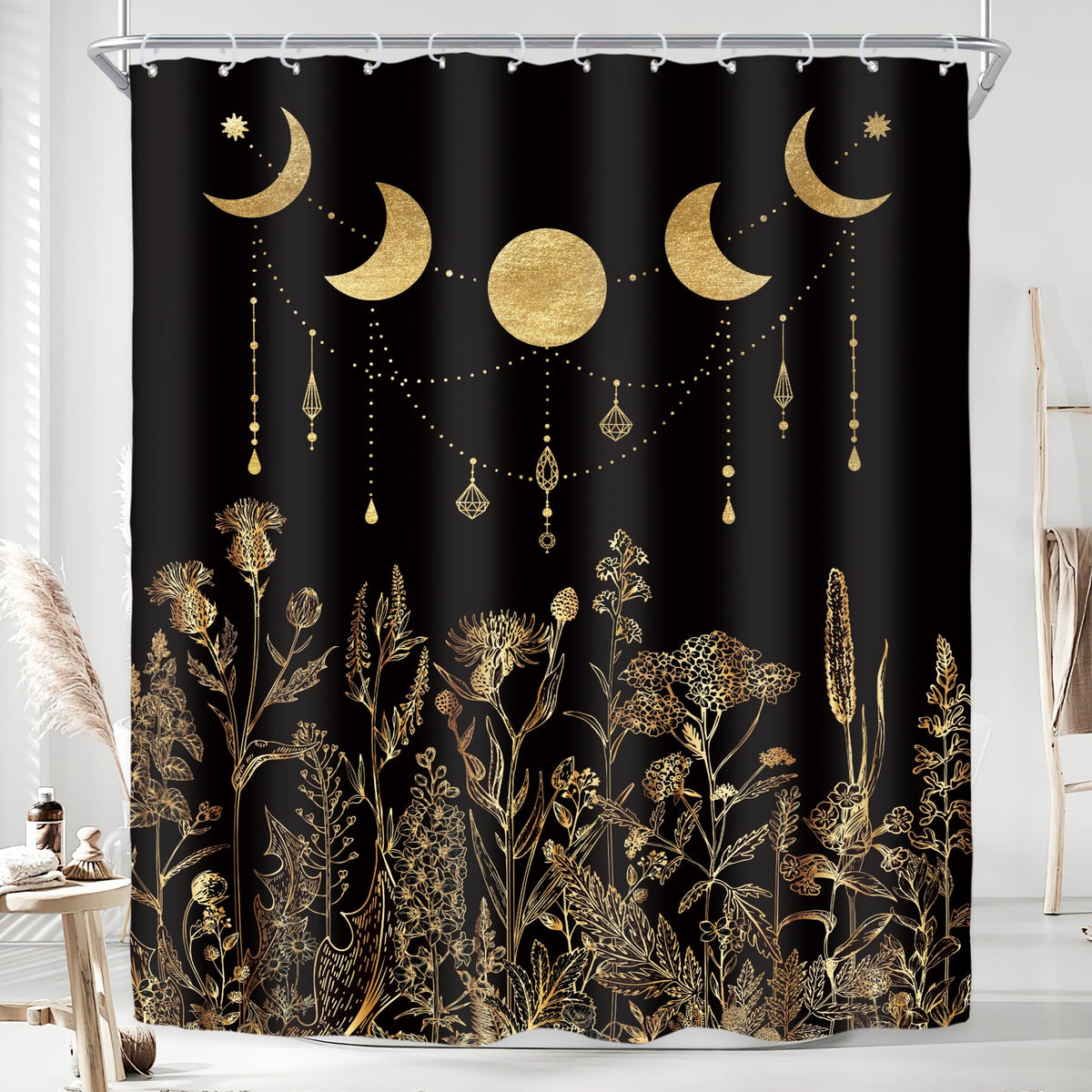 Sage Green Floral Wildflower Plant Herbs Nature Bathroom Shower Curtain Set