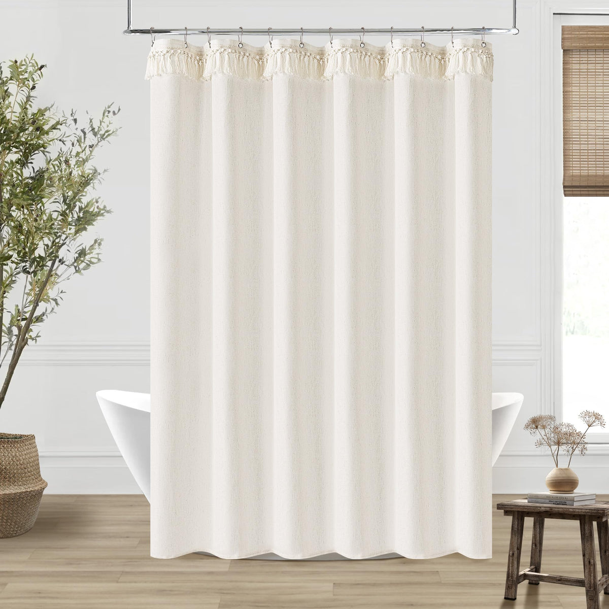 Cream Linen Shower Curtain for Bathroom Water Repellent 72x78 Inch