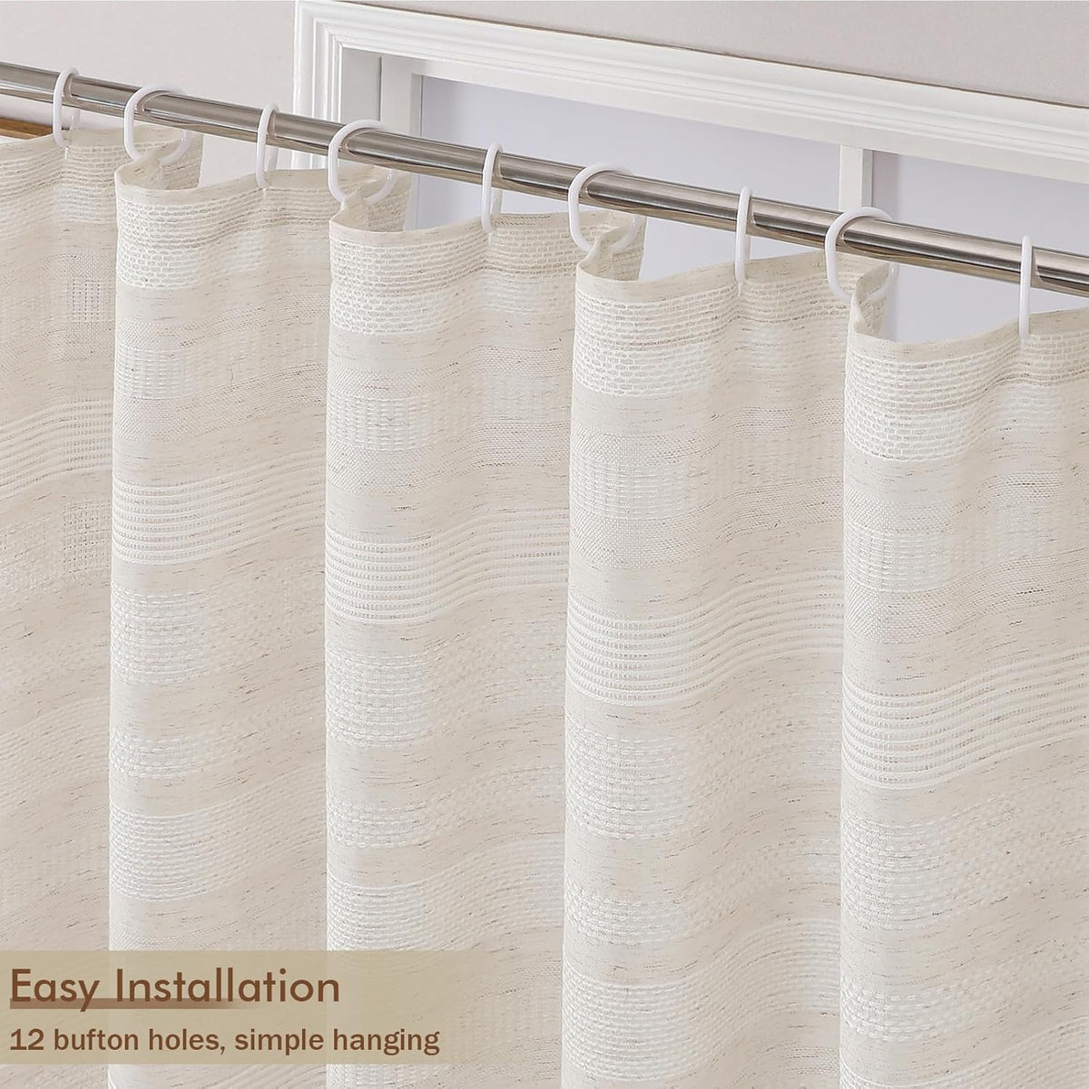 OVZME Extra Long Linen Shower Curtain - 84 Inch Long, Modern Farmhouse Heavy Duty Textured Soft Fabric, Rustic Country Boho Cloth Shower Curtain with Tassel for Bathroom Hotel, 72Wx84L Inches