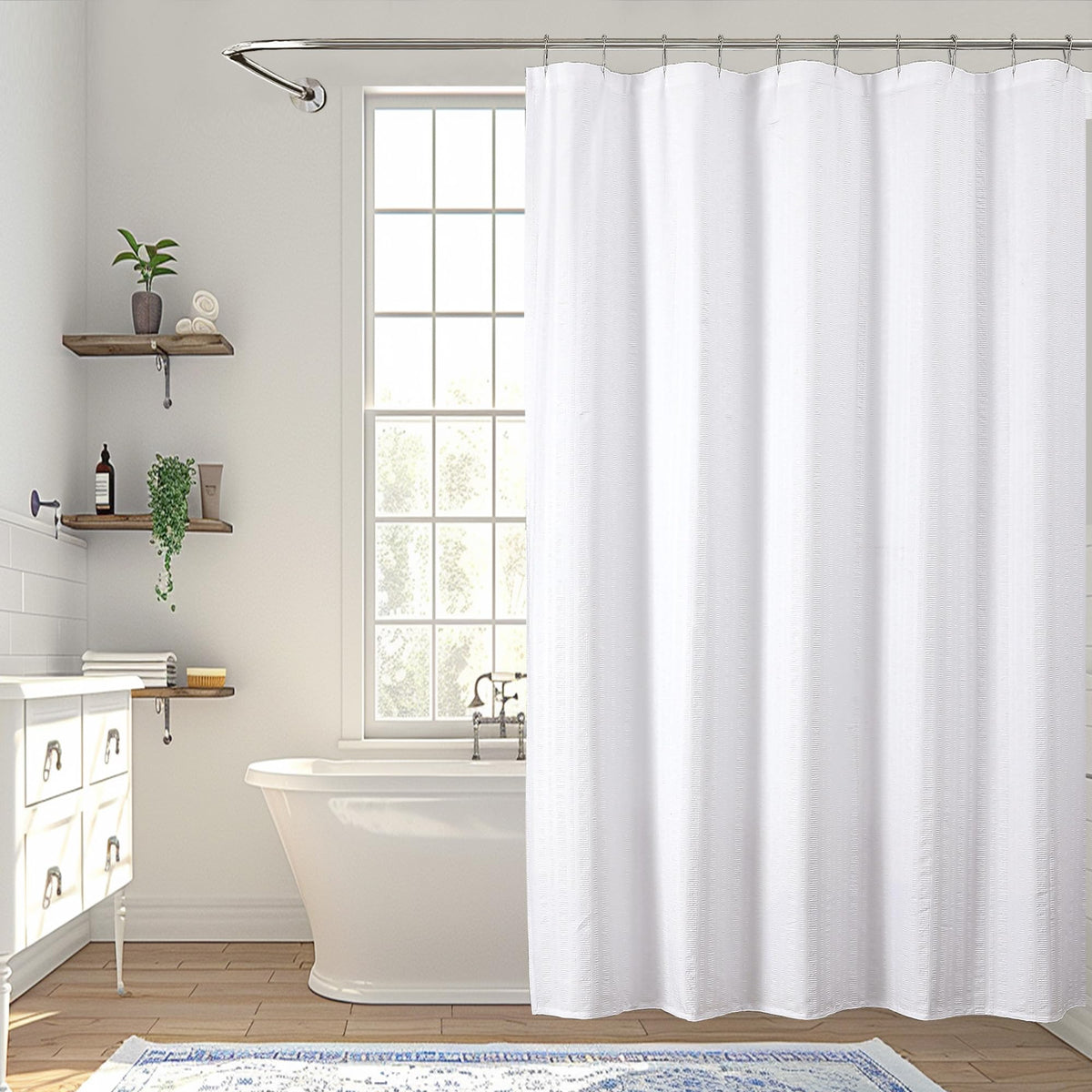 Aiyufeng Light Blue Shower Curtain for Bathroom, Embossed Textured Fabric Shower Curtain for Bathroom - Soft Cloth & Hotel Spa, Machine Washable, 72X72, Glacier Blue