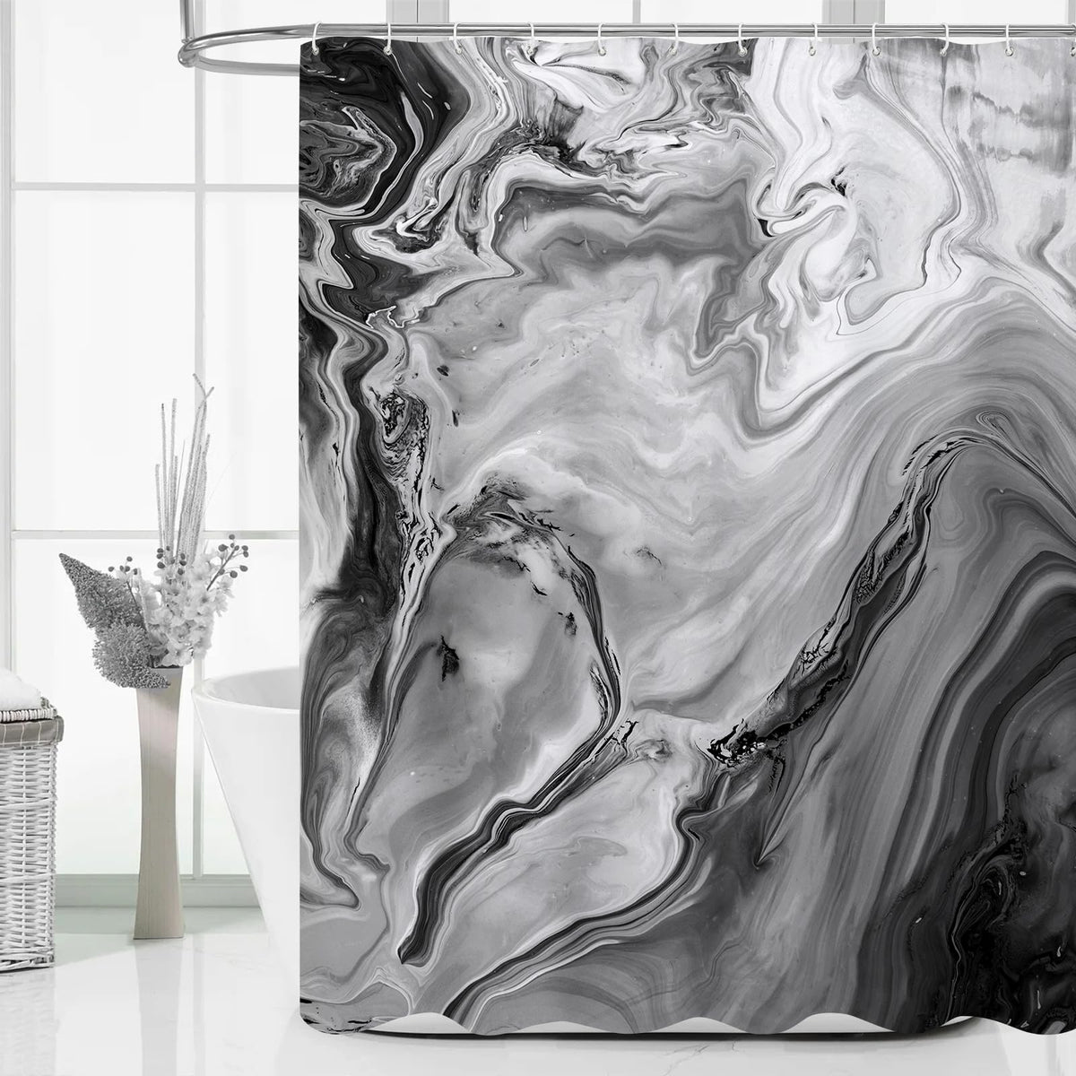 Blue Marble Fabric Shower Curtain, Abstract Watercolor, 72 x 72 Inches