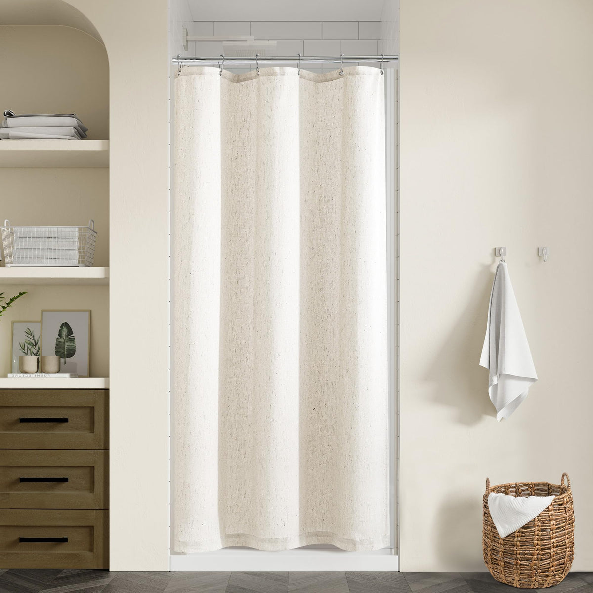 Cream Linen Shower Curtain for Bathroom Water Repellent 72x78 Inch