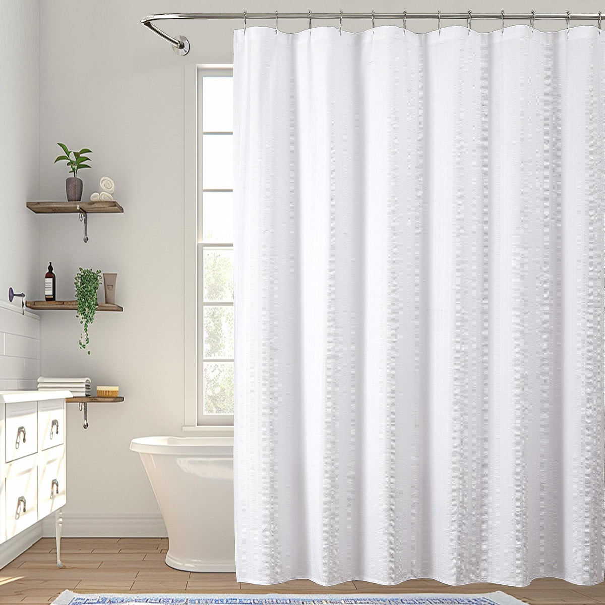 Aiyufeng Light Blue Shower Curtain for Bathroom, Embossed Textured Fabric Shower Curtain for Bathroom - Soft Cloth & Hotel Spa, Machine Washable, 72X72, Glacier Blue