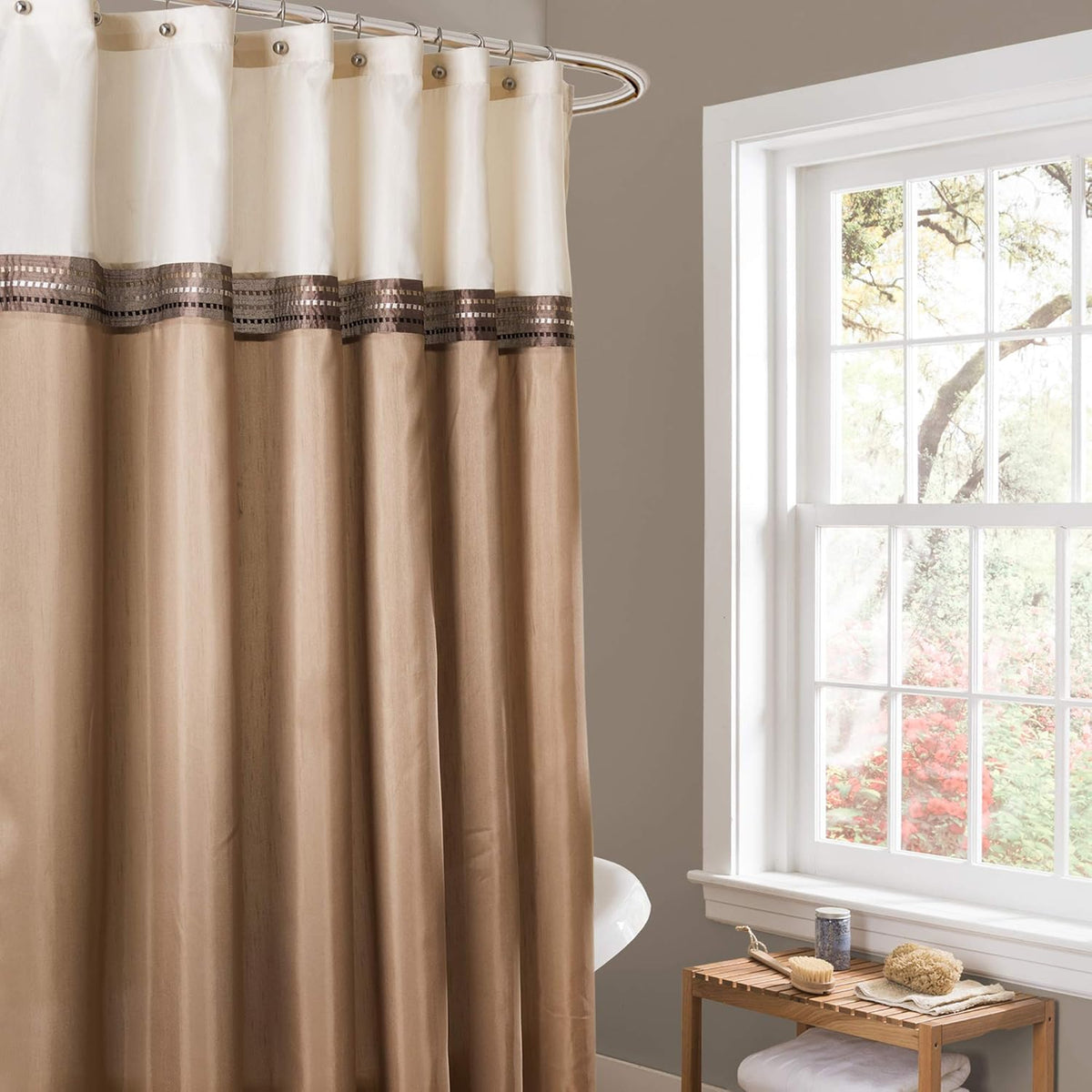 Lush Decor Terra Shower Curtain Single 72" W x 72" L Beige & Ivory - Fabric Shower Curtains for Bathroom - Neutral Bathroom Curtain - Modern Glam Décor