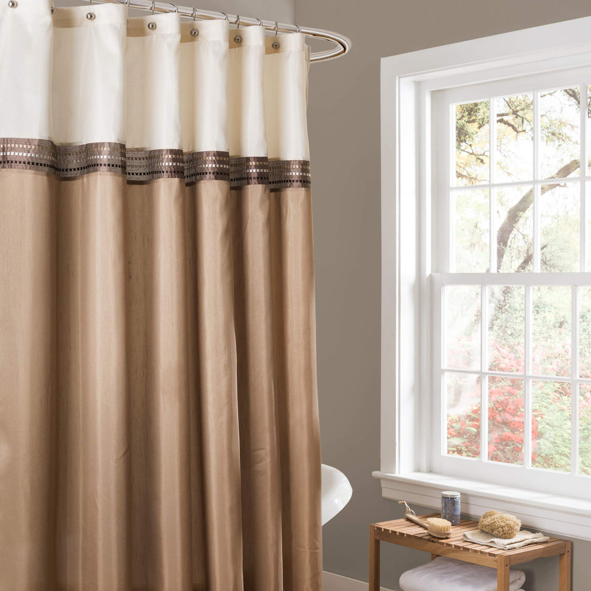 Lush Decor Terra Shower Curtain Single 72" W x 72" L Beige & Ivory - Fabric Shower Curtains for Bathroom - Neutral Bathroom Curtain - Modern Glam Décor