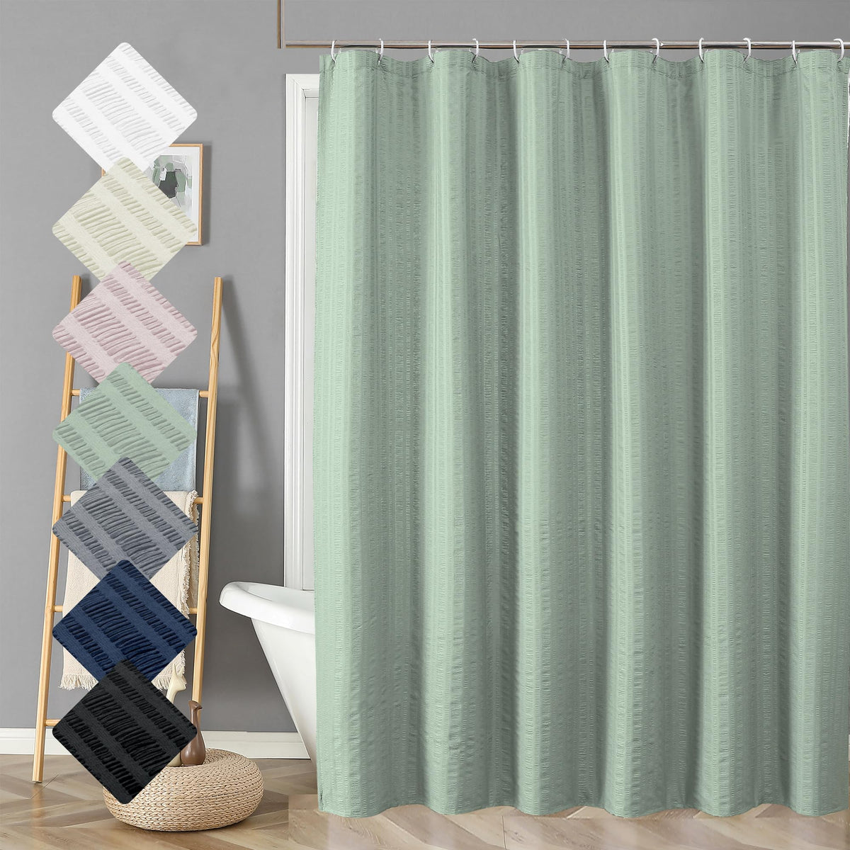 Aiyufeng Moga Sage Green Shower Curtain - 3D Embossed Textured Shower Curtains for Bathroom, Luxury Polyester Cloth Bath Curtain, 72Wx72H, Green
