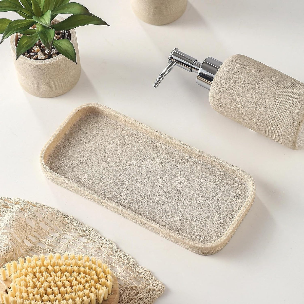 7 PCS Bathroom Accessories Set, Sandstone Look Bath Storage for Home Decor