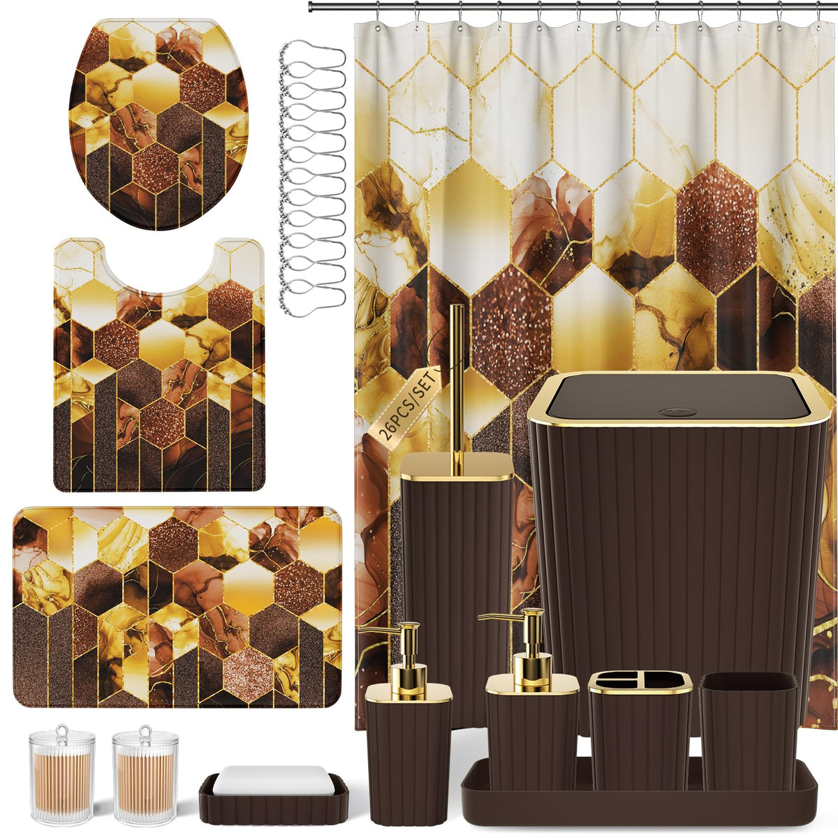 XLHOMO Bathroom Set - 26PC Bathroom Set with Shower Curtain and Rugs, Black