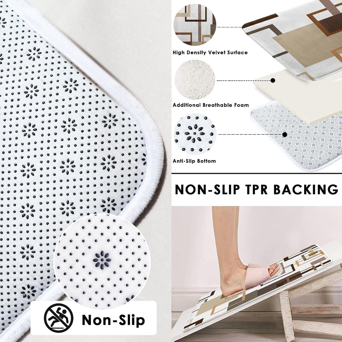Bathroom Sets with Shower Curtain and Rugs Set of 4 Geometric Brown