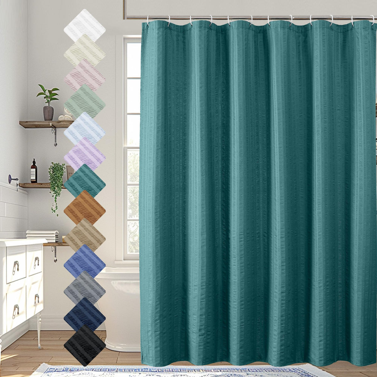 Aiyufeng Light Blue Shower Curtain for Bathroom, Embossed Textured Fabric Shower Curtain for Bathroom - Soft Cloth & Hotel Spa, Machine Washable, 72X72, Glacier Blue