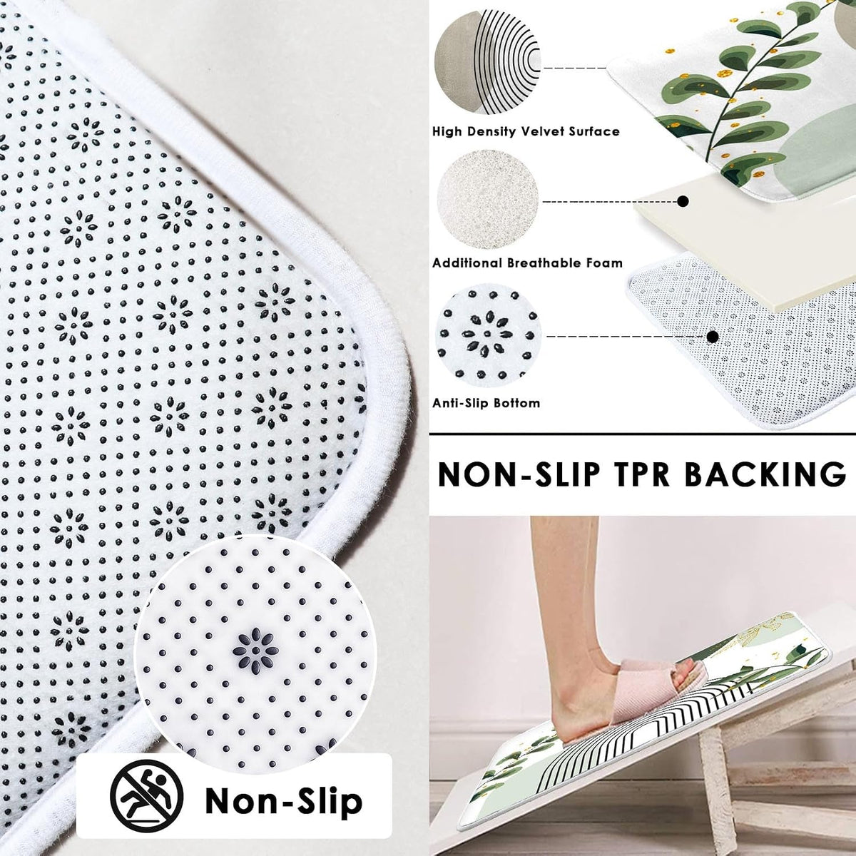 Bathroom Sets with Shower Curtain and Rugs, Set of 4, Boho Sage