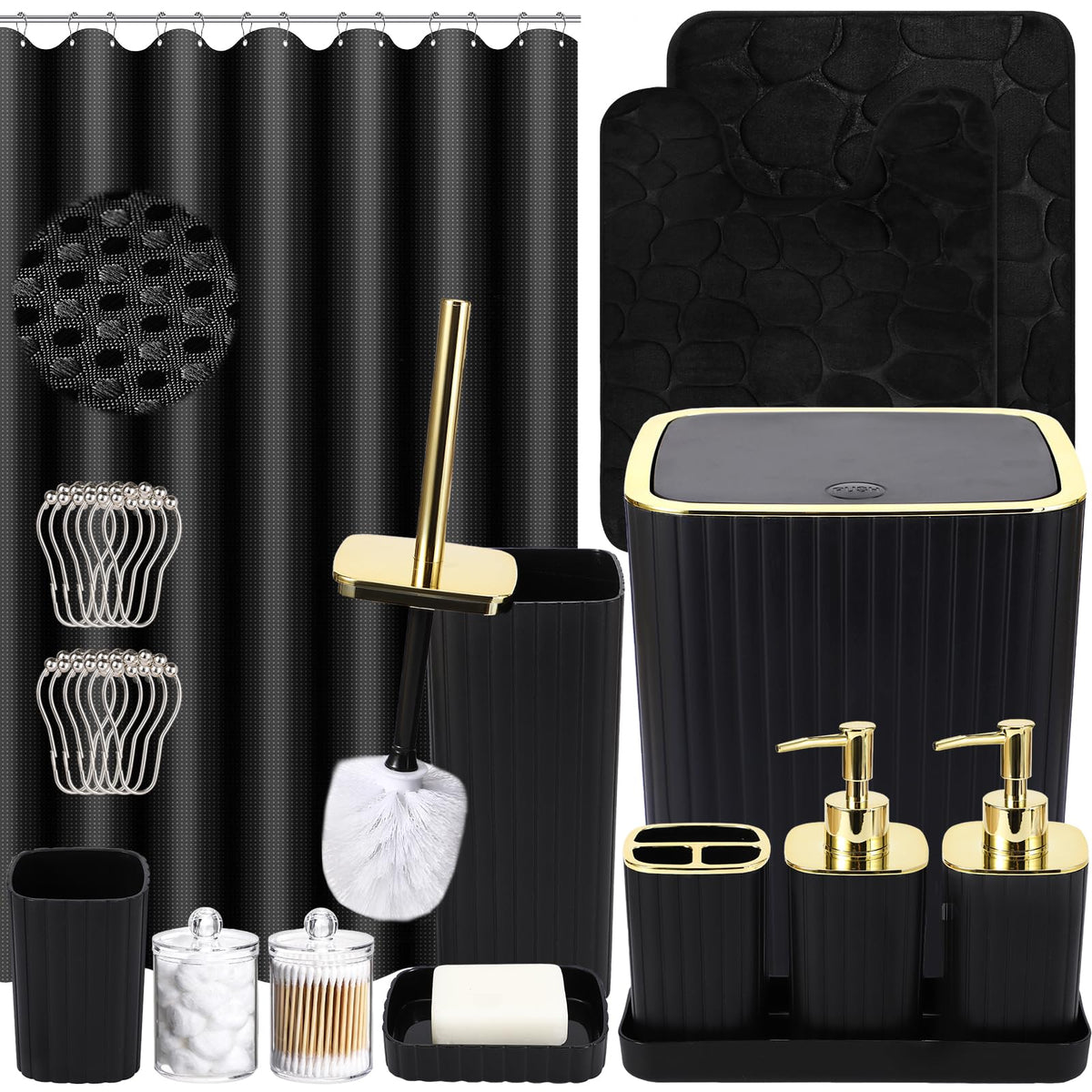 XLHOMO Bathroom Accessories Set - 10PC Gorgeous Black Bathroom Set