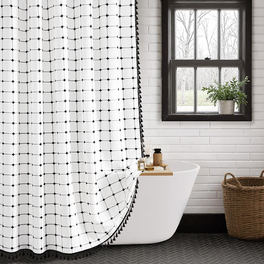 Black and White Boho Shower Curtain, 72" W X 72" L