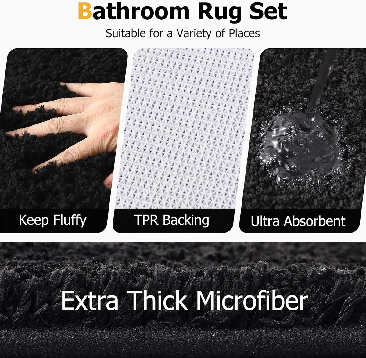 XLHOMO Bathroom Sets with Shower Curtain and Rugs,24PCS Black Bathroom Set Shower Curtain Set with Bathroom Trash Can Bathroom Accessories