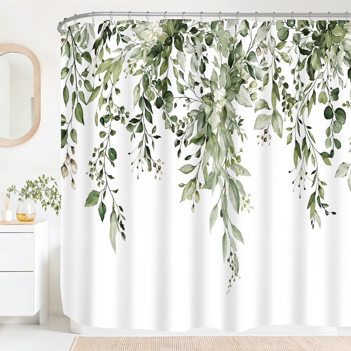 Sage Green Eucalyptus Fabric Shower Curtain for Bathroom, 72x72
