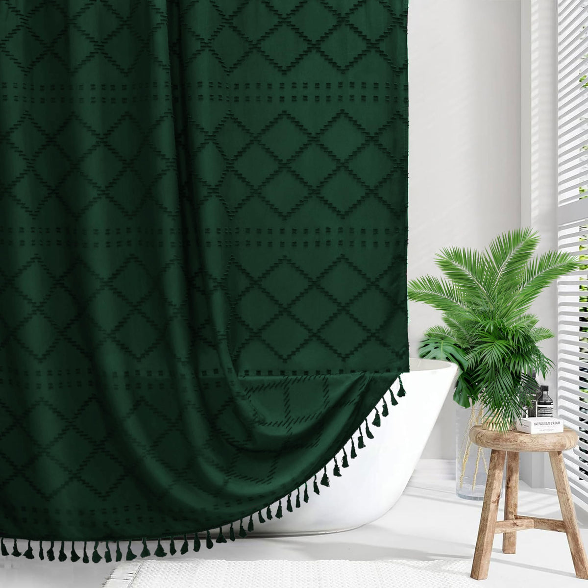 Siiluminisoy Sage Green Boho Shower Curtain Fabric Shower Curtain, 72 x 72 Tufted Chevron Textured Striped Modern Farmhouse Minimalist Cloth for Bathroom