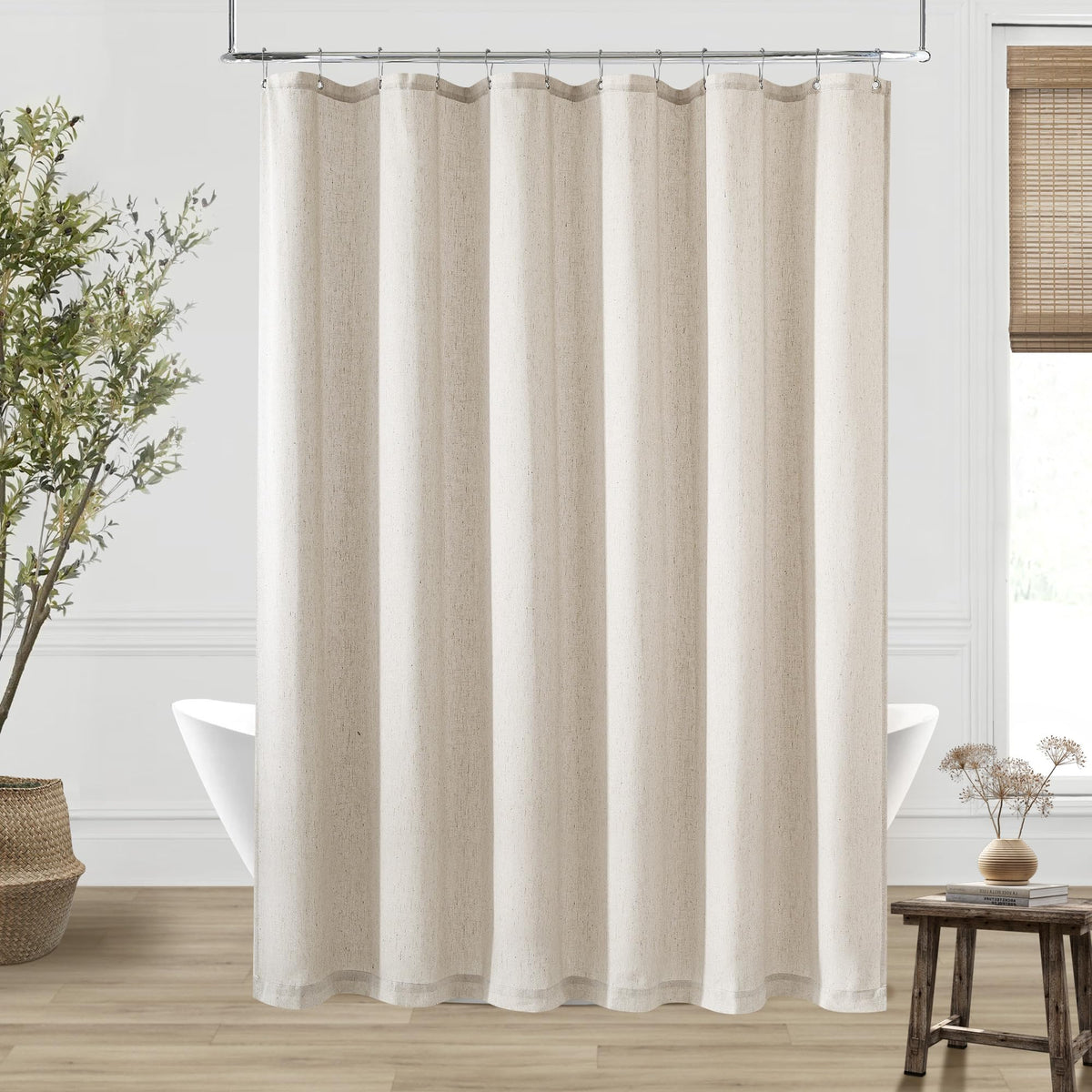 Cream Linen Shower Curtain for Bathroom Water Repellent 72x78 Inch