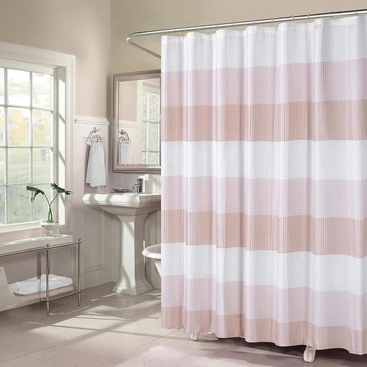 Dainty Home Ombre Waffle Weave Shower Curtain 70 x 72 Blush Textured Fabric Shower Curtain, Hotel Style Waffle Weave Bathroom Curtain, Water Resistant Polyester Ombre Shower Curtain