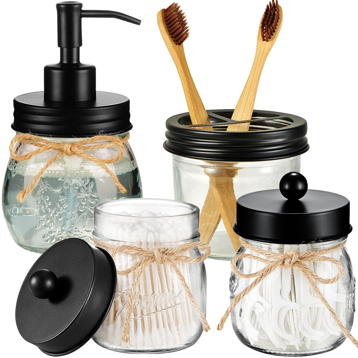 Amolliar Glass Mason Jar Bathroom Accessories Set 4 Pcs (Bronze)