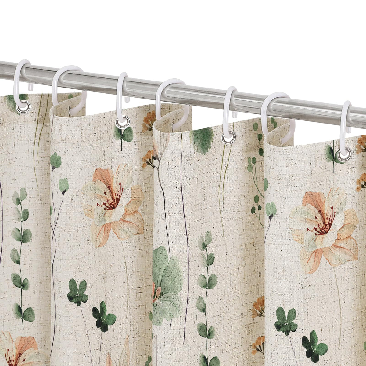 Gibelle Sage Green Beige Watercolor Floral Fabric Shower Curtain 72x72