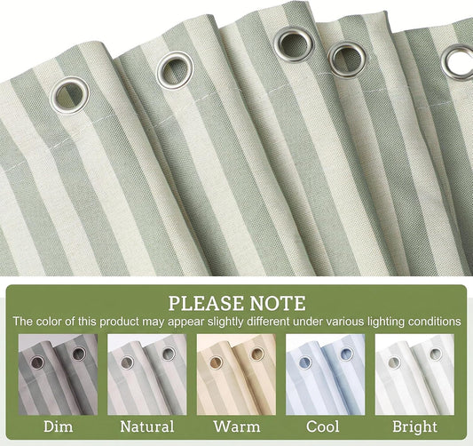 HunnmingRe Sage Green Farmhouse Striped Shower Curtain Tasseled 72x72 Inch