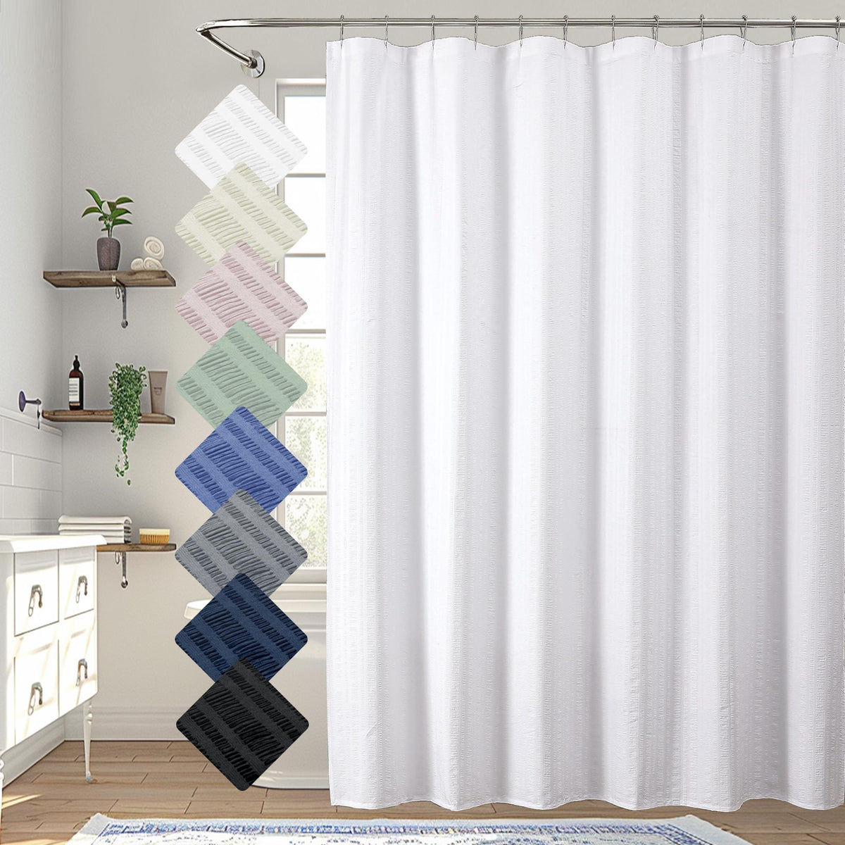 Aiyufeng Moga Sage Green Shower Curtain - 3D Embossed Textured Shower Curtains for Bathroom, Luxury Polyester Cloth Bath Curtain, 72Wx72H, Green