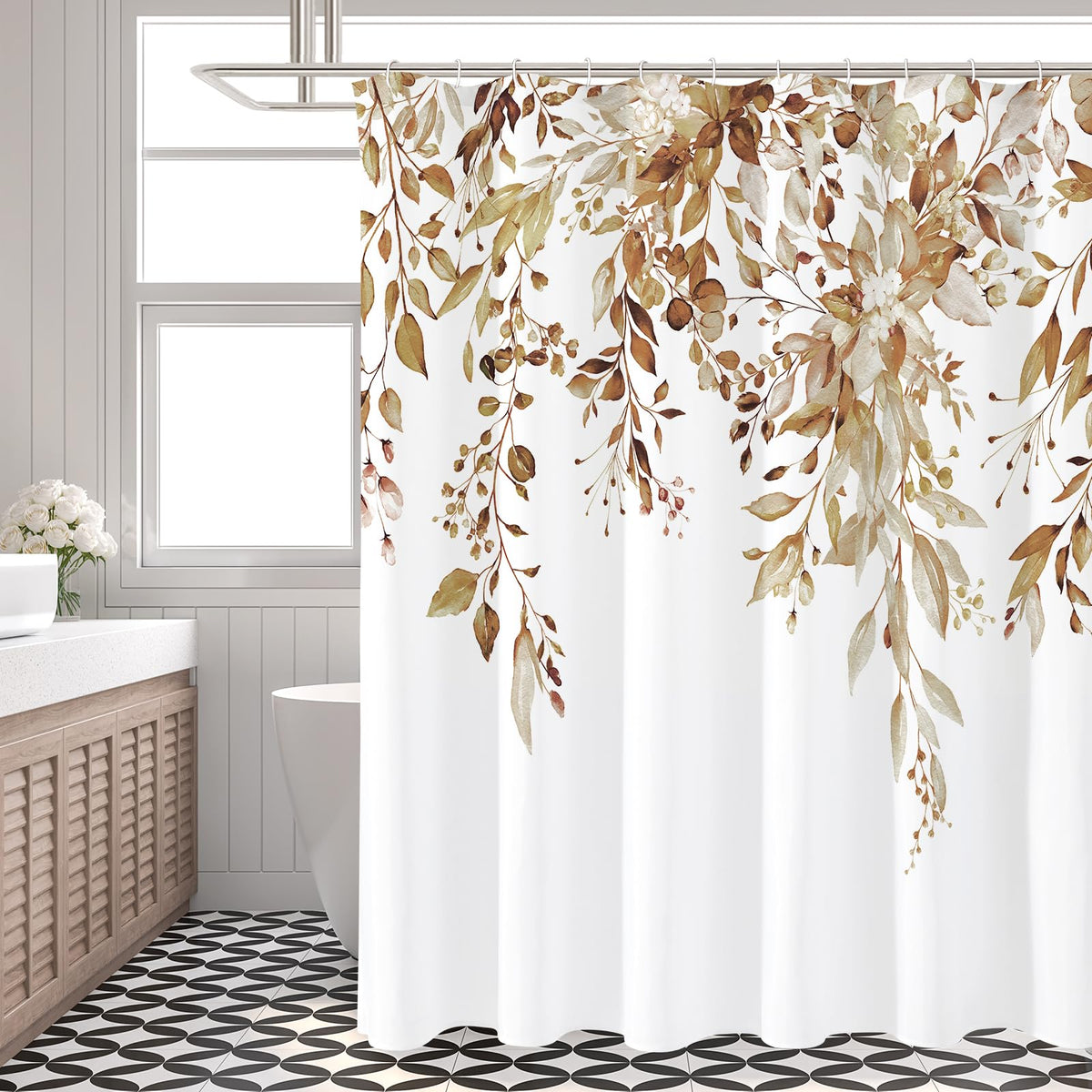 Gibelle Olive Green Eucalyptus Shower Curtain, Floral Print, 72x72