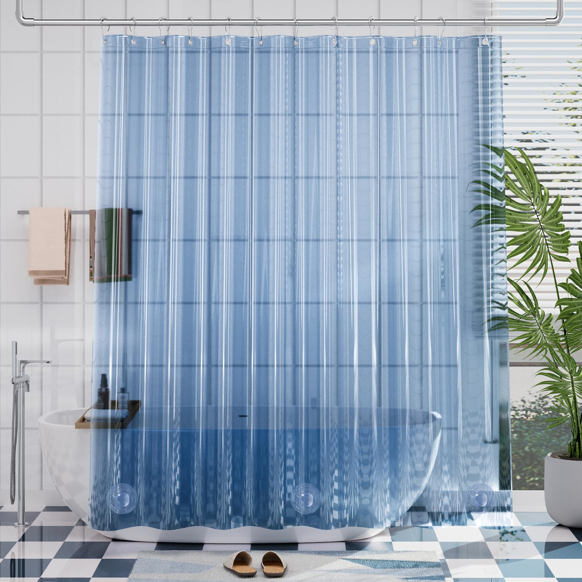 AmazerBath Plastic Shower Curtain Clear 72x74 Inches, Clear Shower Curtain Heavy Duty 8G Premium PEVA, Weighted Shower Curtains for Bathroom Accessories with 3 Big Stones and 12 Rustproof Grommets