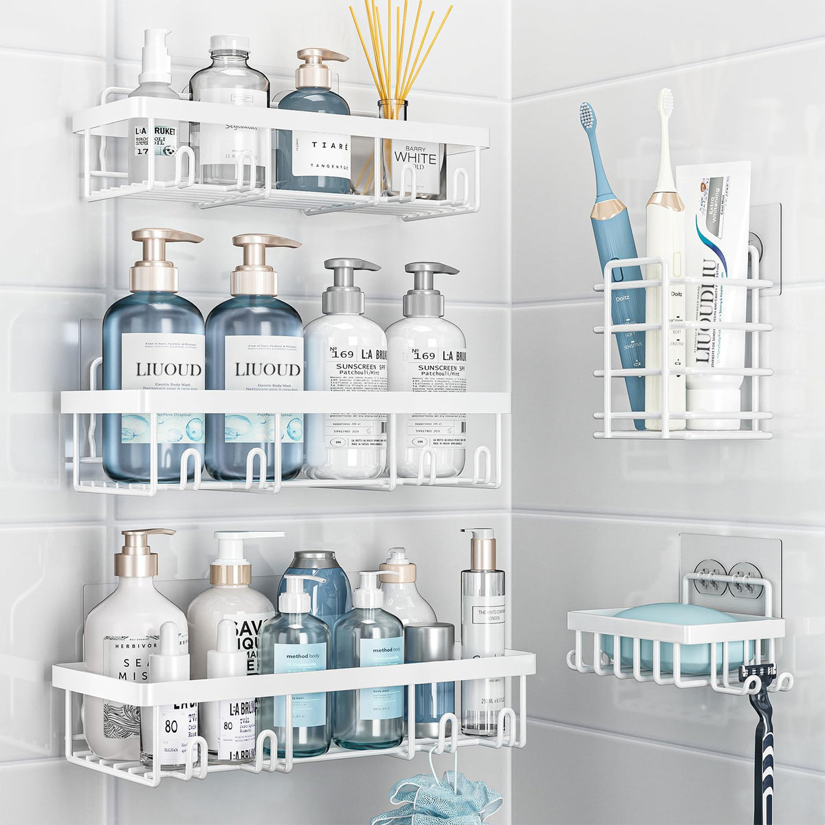 Liuoud 10 Pack Shower Caddy for Inside shower, Black Bathroom Storage Decor