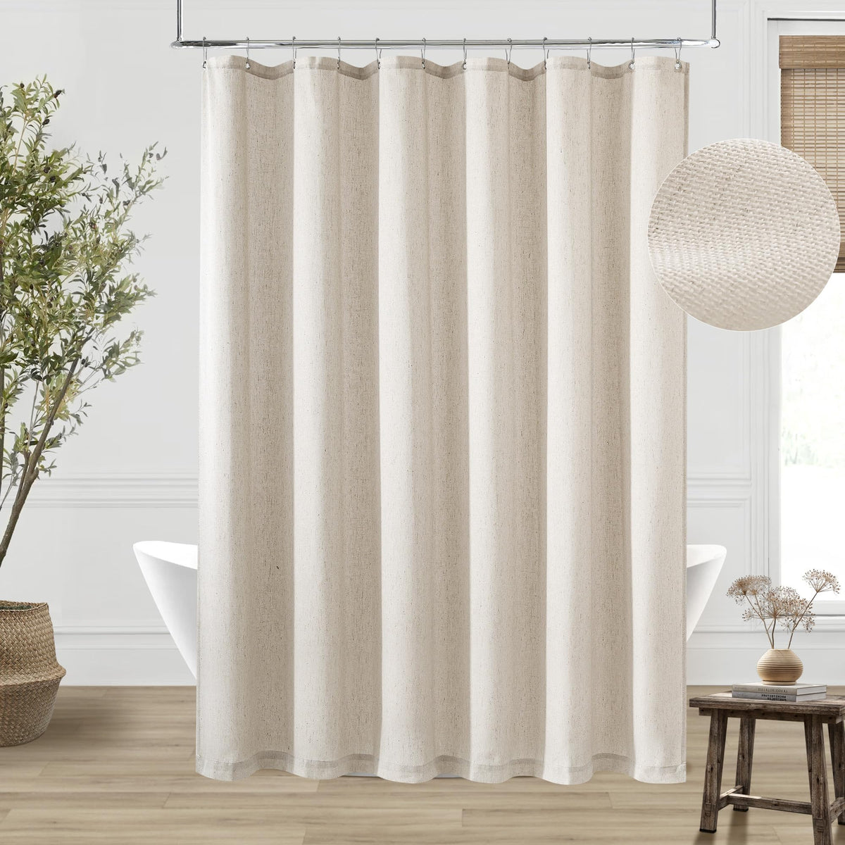 Cream Linen Shower Curtain for Bathroom Water Repellent 72x78 Inch
