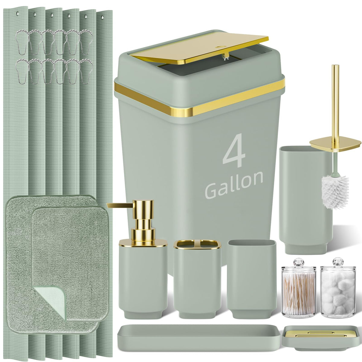 Pink Bathroom Set, 9-Piece Accessories with 4-Gallon Swing-Top Trash Can