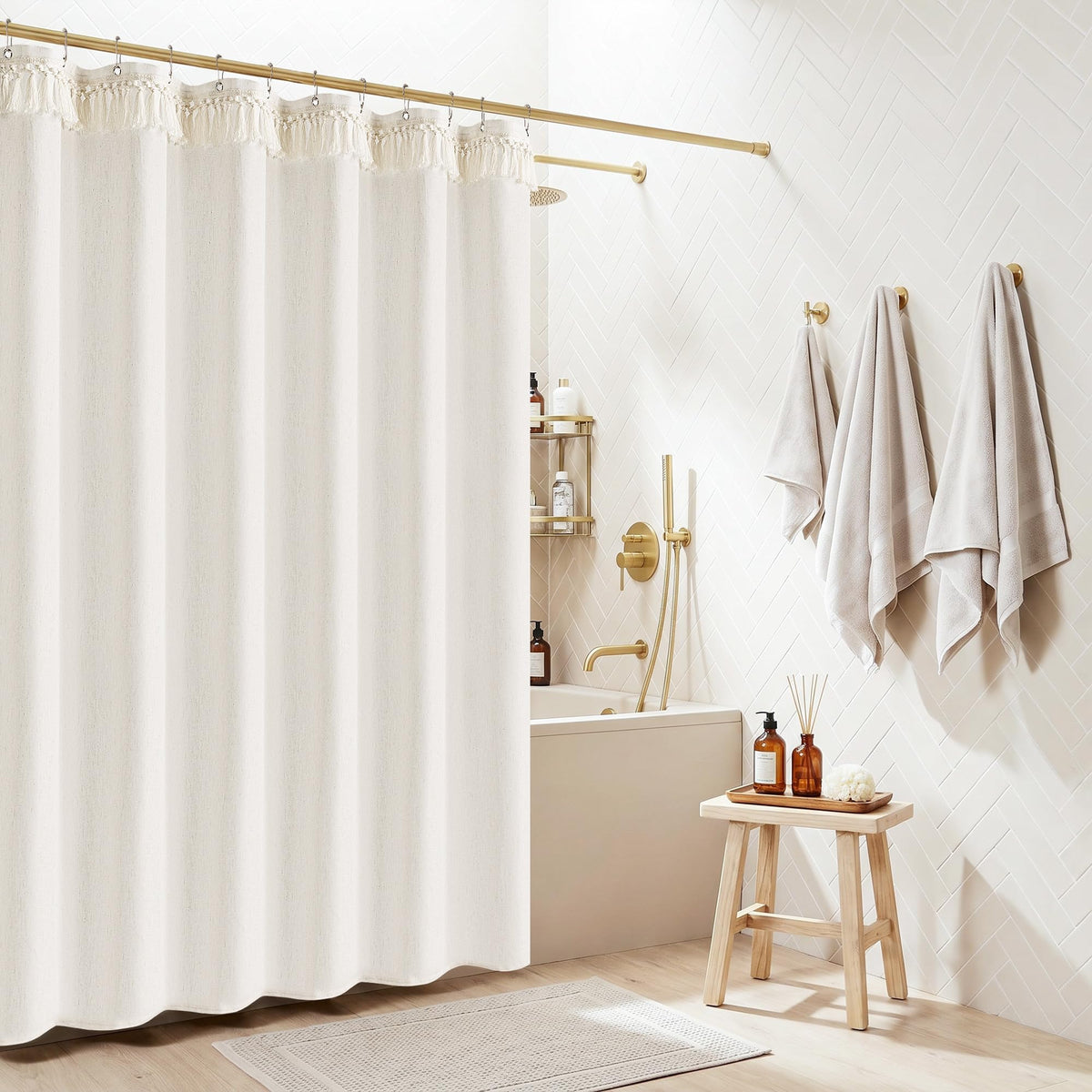 Cream Linen Shower Curtain for Bathroom Water Repellent 72x78 Inch