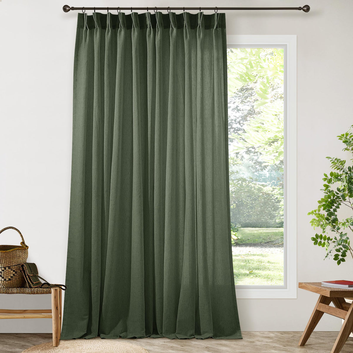 72 Inch Linen Pleated Shower Curtain Burlywood Birch Semi Sheer