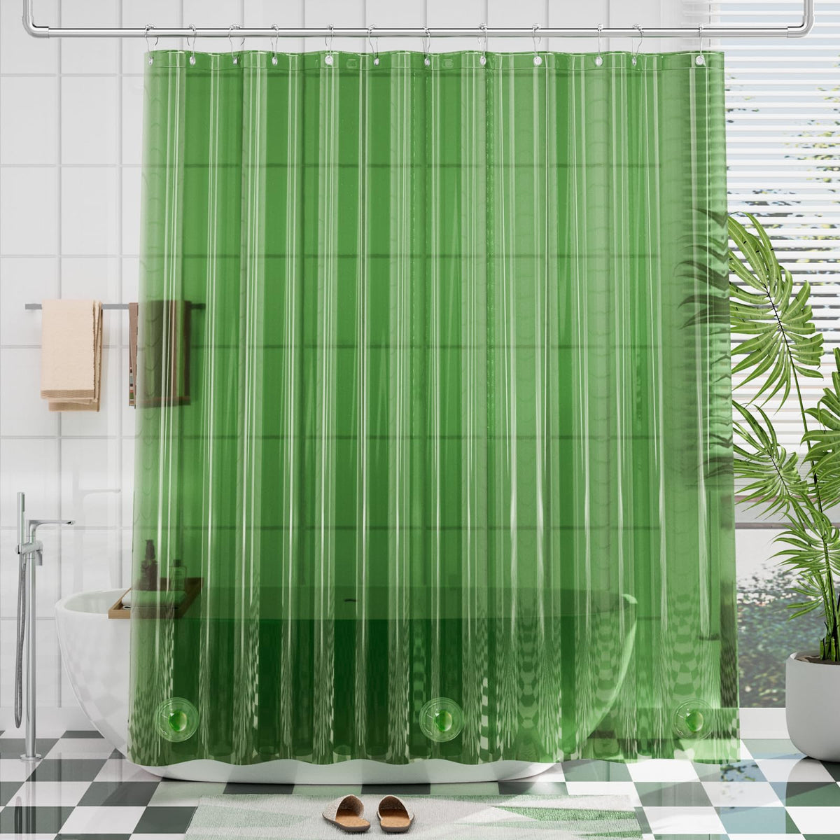 AmazerBath Plastic Shower Curtain Clear 72x74 Inches, Clear Shower Curtain Heavy Duty 8G Premium PEVA, Weighted Shower Curtains for Bathroom Accessories with 3 Big Stones and 12 Rustproof Grommets