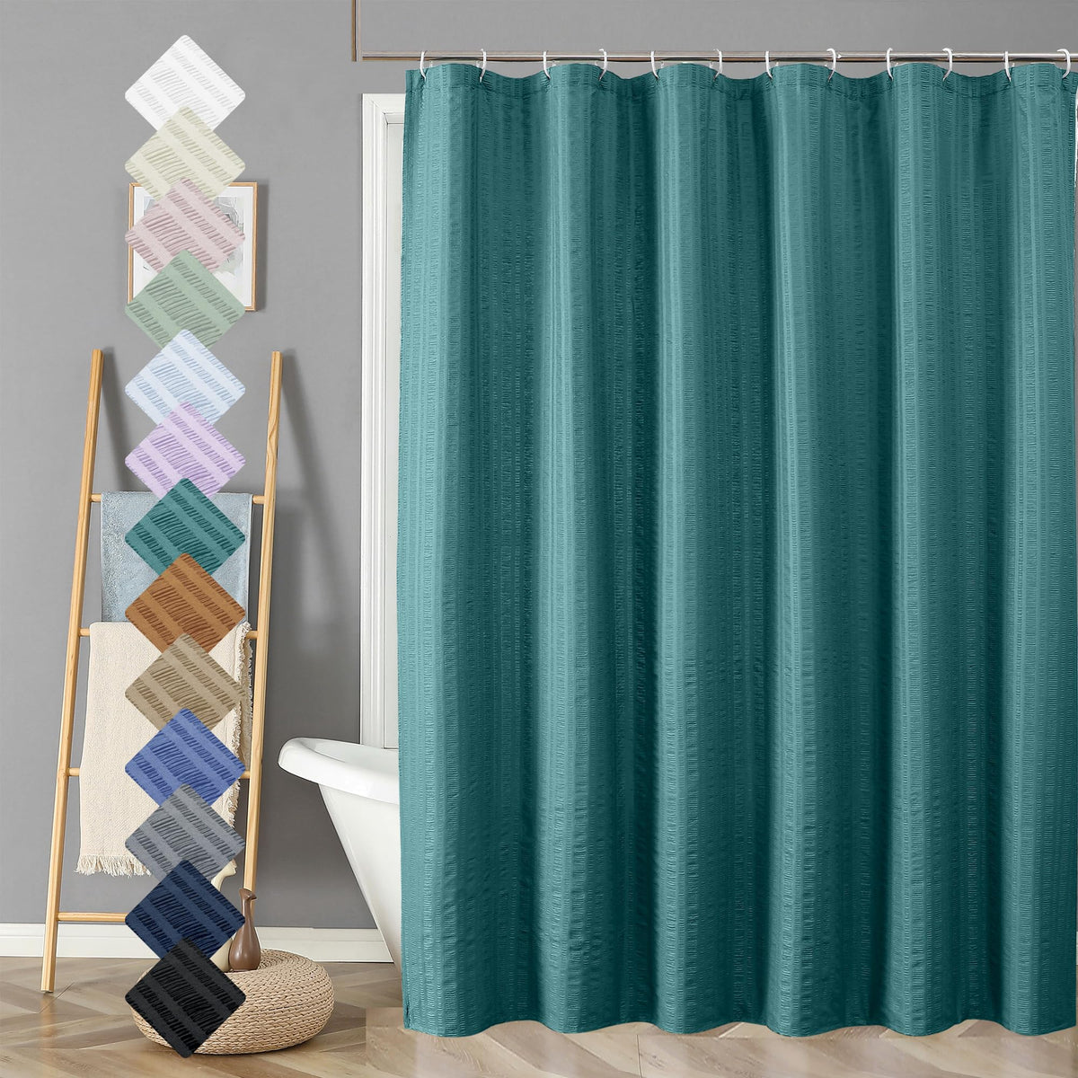 Aiyufeng Light Blue Shower Curtain for Bathroom, Embossed Textured Fabric Shower Curtain for Bathroom - Soft Cloth & Hotel Spa, Machine Washable, 72X72, Glacier Blue